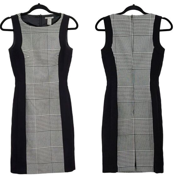 Vintage 90's H&M Dress Sleeveless Sheath Slimming Academia Gothic Plaid Black 4 - Picture 1 of 13